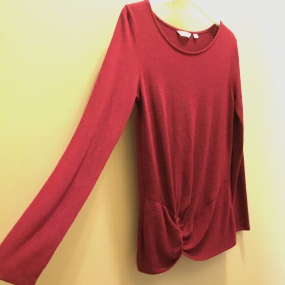 Merlot Red Twist Hem Pullover Knit Sweater Top - Picture 5 of 15